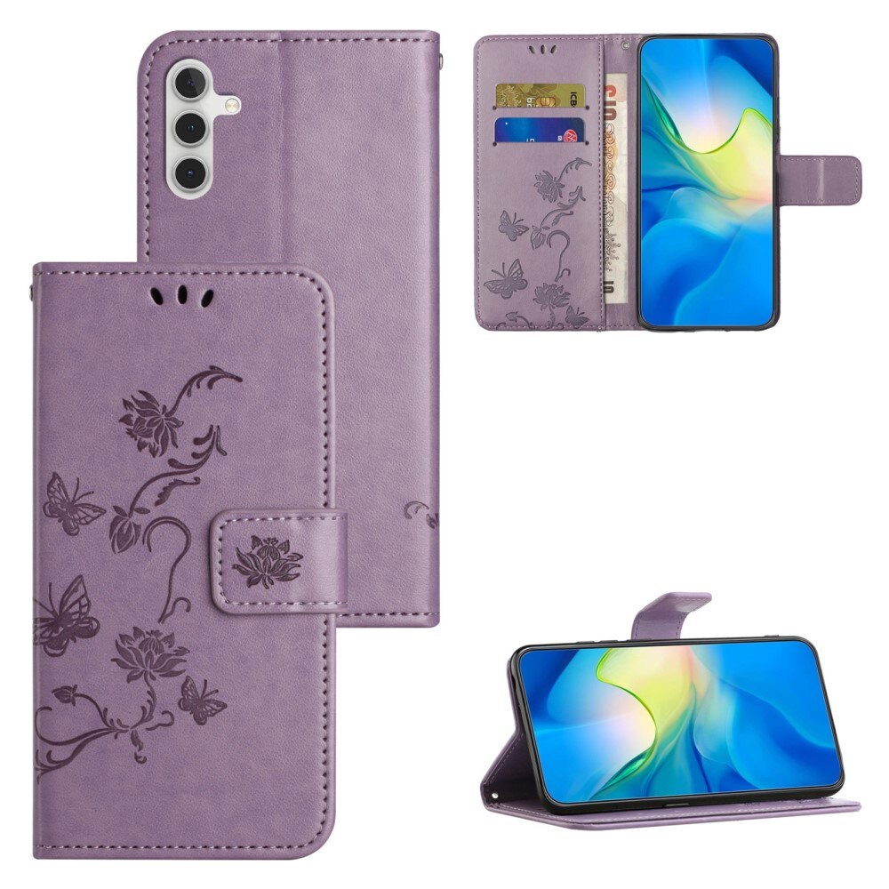 Custodia in pelle a farfalle per Samsung Galaxy S24 FE, viola