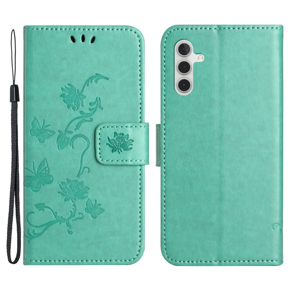 Custodia in pelle a farfalle per Samsung Galaxy S24 FE, verde