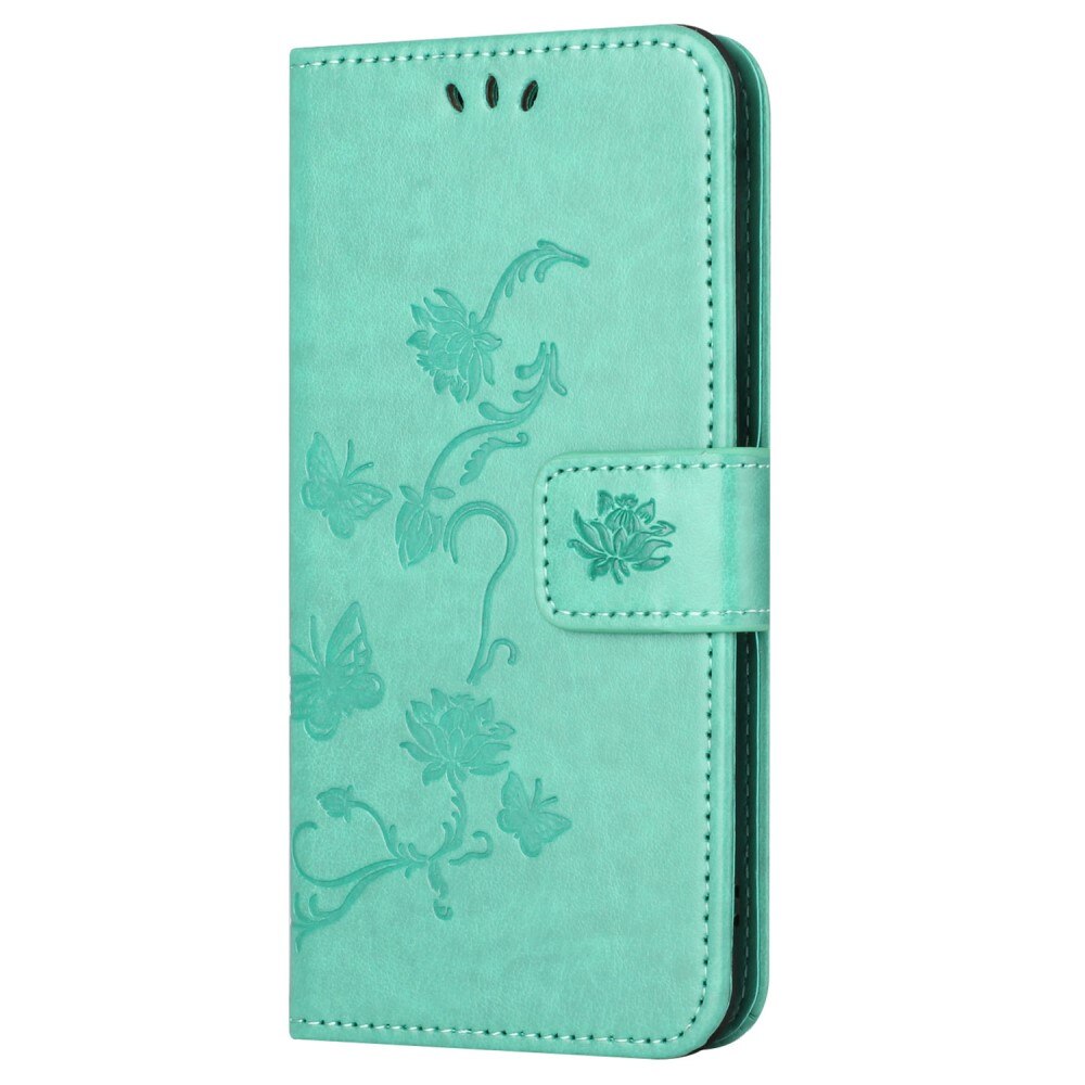 Custodia in pelle a farfalle per Samsung Galaxy S24 FE, verde