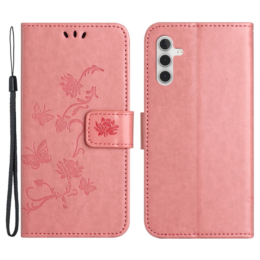 Custodia in pelle a farfalle per Samsung Galaxy S24 FE, rosa