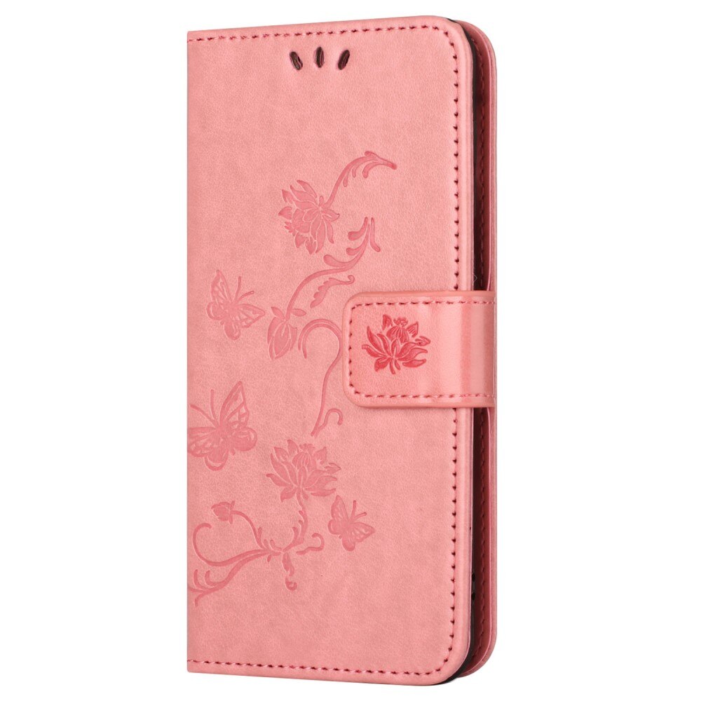 Custodia in pelle a farfalle per Samsung Galaxy S24 FE, rosa