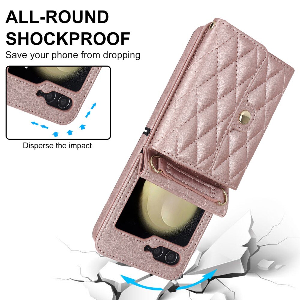 Borsa a portafoglio trapuntata anti-RFID Samsung Galaxy Z Flip 6 oro rosa