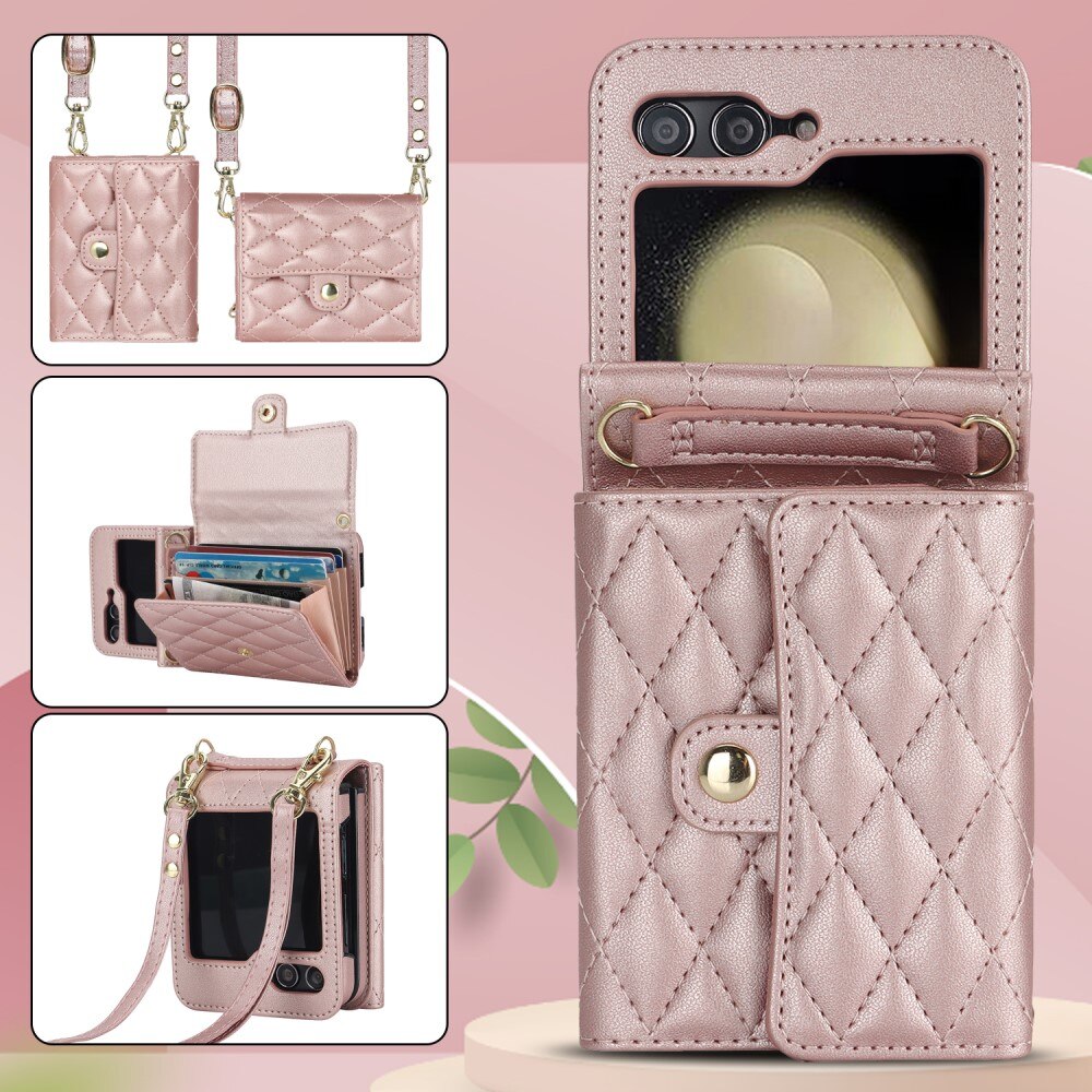 Borsa a portafoglio trapuntata anti-RFID Samsung Galaxy Z Flip 6 oro rosa