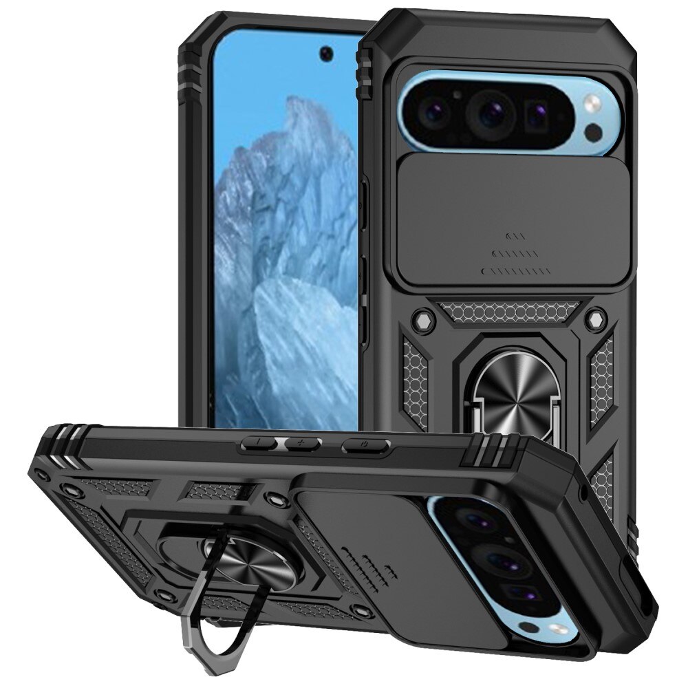 Cover ibride con anello e protezione fotocamera Google Pixel 9 Pro Nero