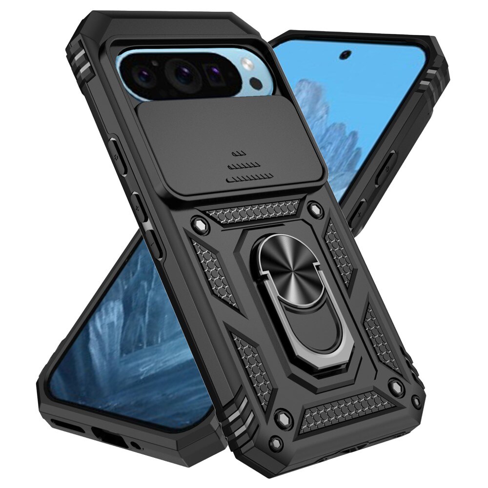 Cover ibride con anello e protezione fotocamera Google Pixel 9 Pro Nero