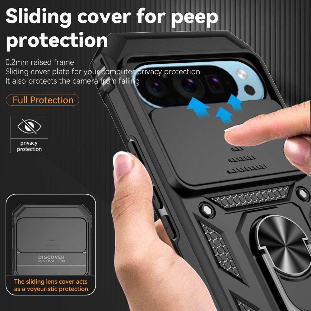 Cover ibride con anello e protezione fotocamera Google Pixel 9 Pro Nero