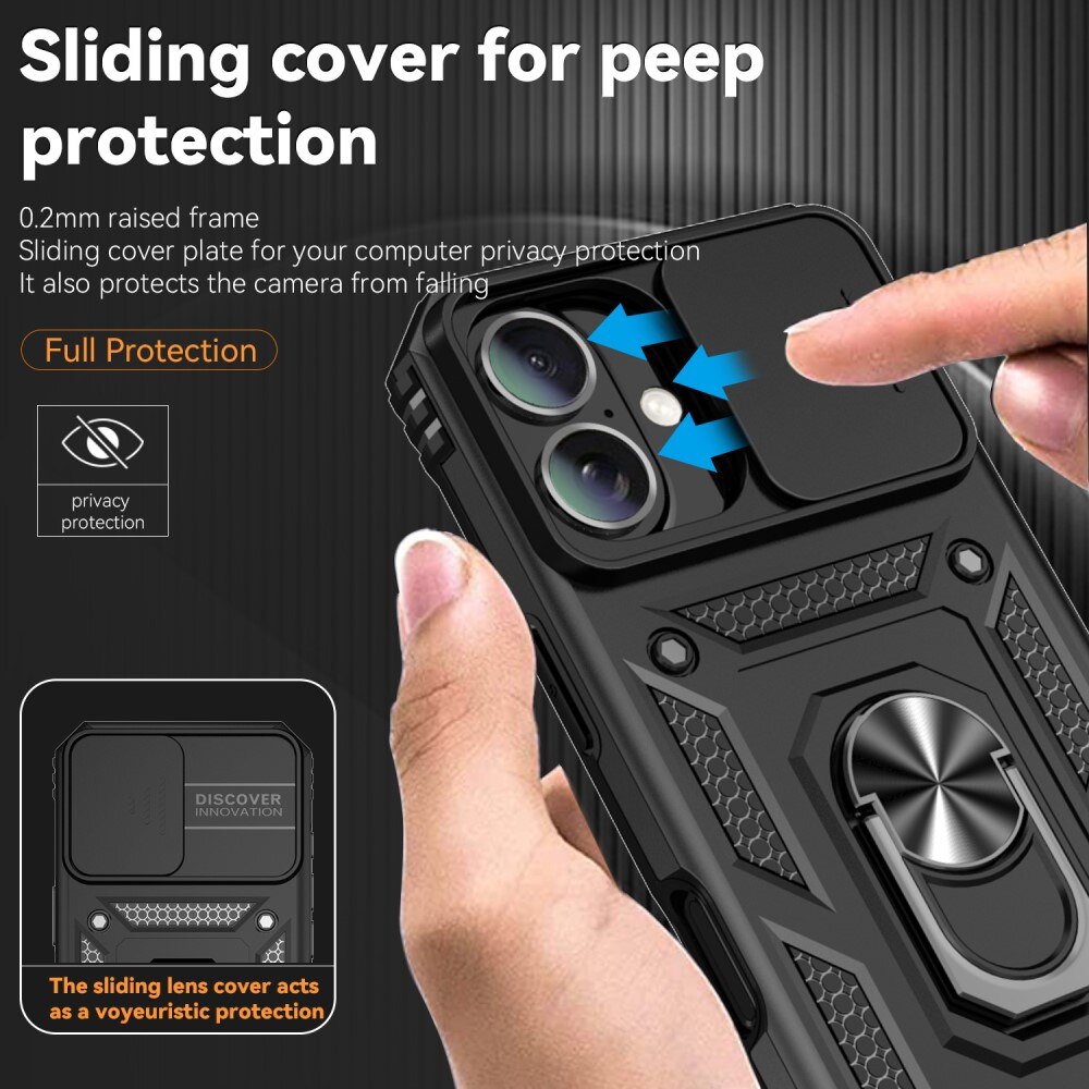 Cover ibride con anello e protezione fotocamera iPhone 16 Plus Nero