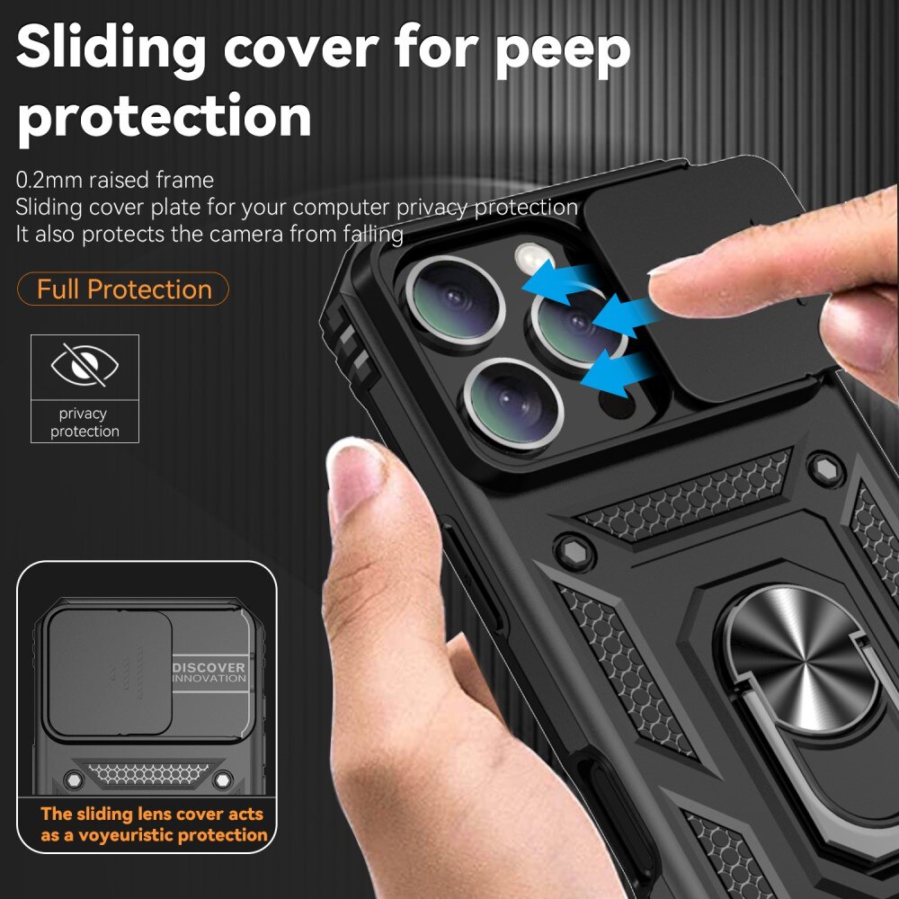 Cover ibride con anello e protezione fotocamera iPhone 16 Pro Nero