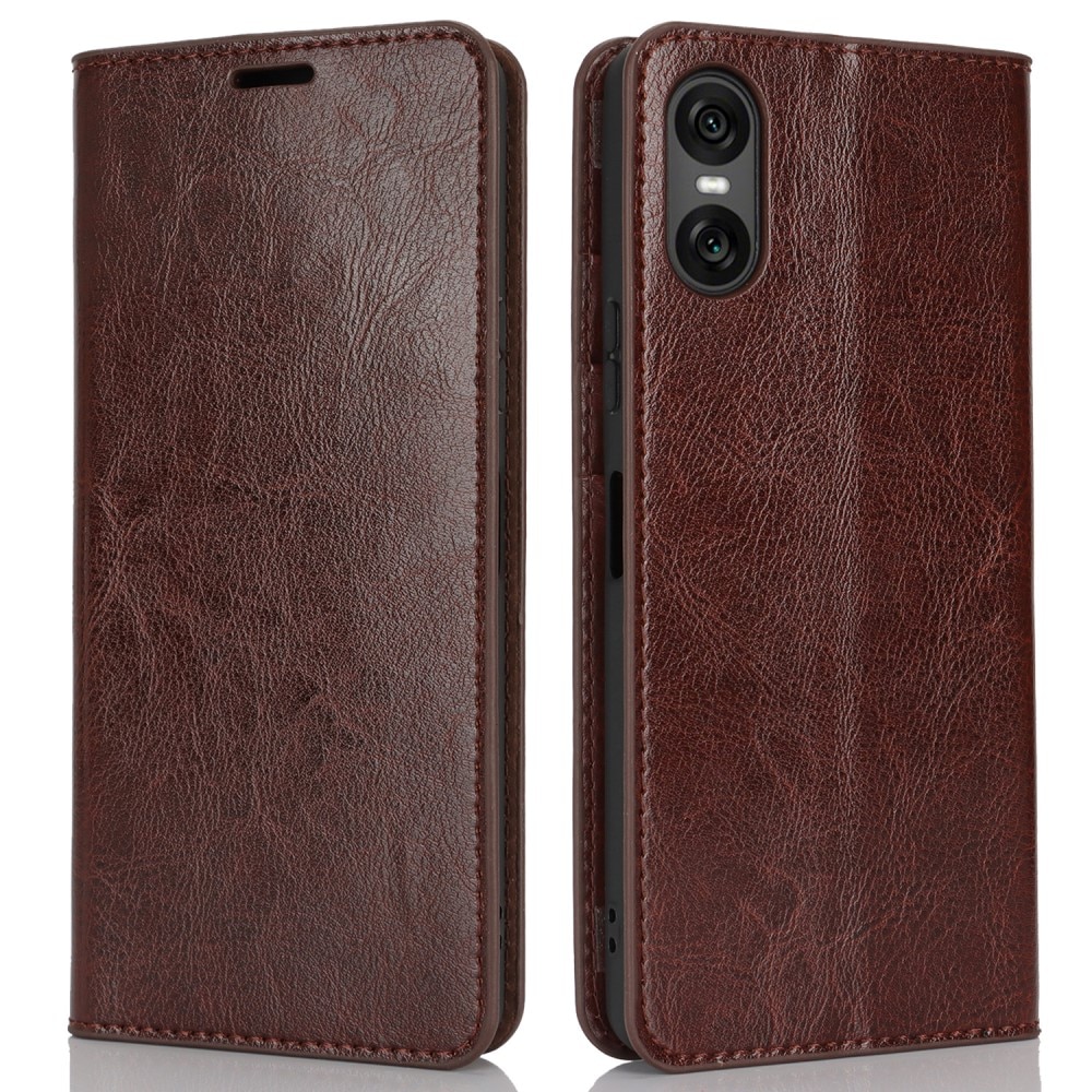 Cover Portafoglio in vera pelle Sony Xperia 10 VI marrone scuro