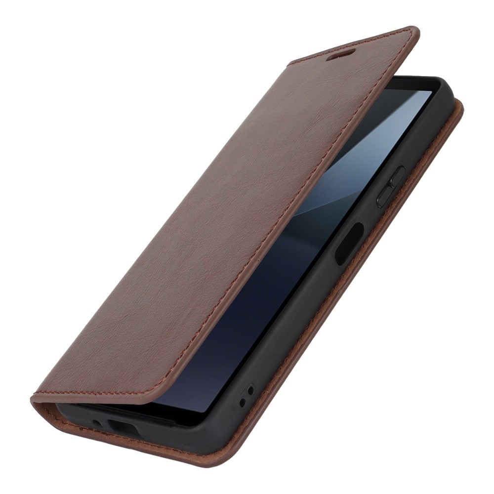 Cover Portafoglio in vera pelle Sony Xperia 10 VI marrone scuro