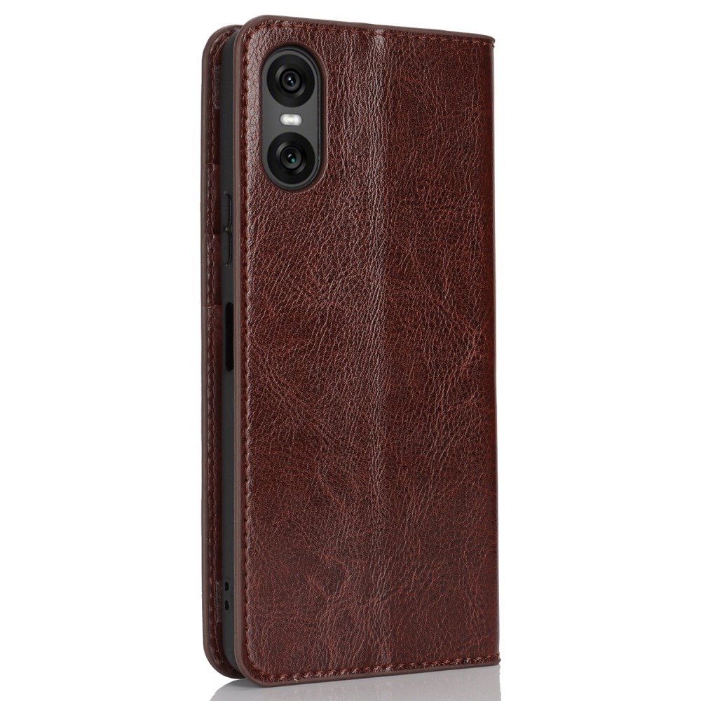 Cover Portafoglio in vera pelle Sony Xperia 10 VI marrone scuro