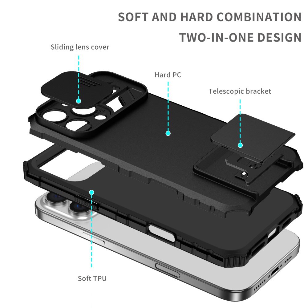 Cover Kickstand con Protezione fotocamera iPhone 16 Pro Max Nero