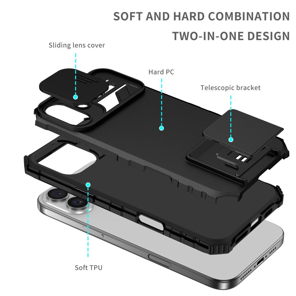 Cover Kickstand con Protezione fotocamera iPhone 16 Nero