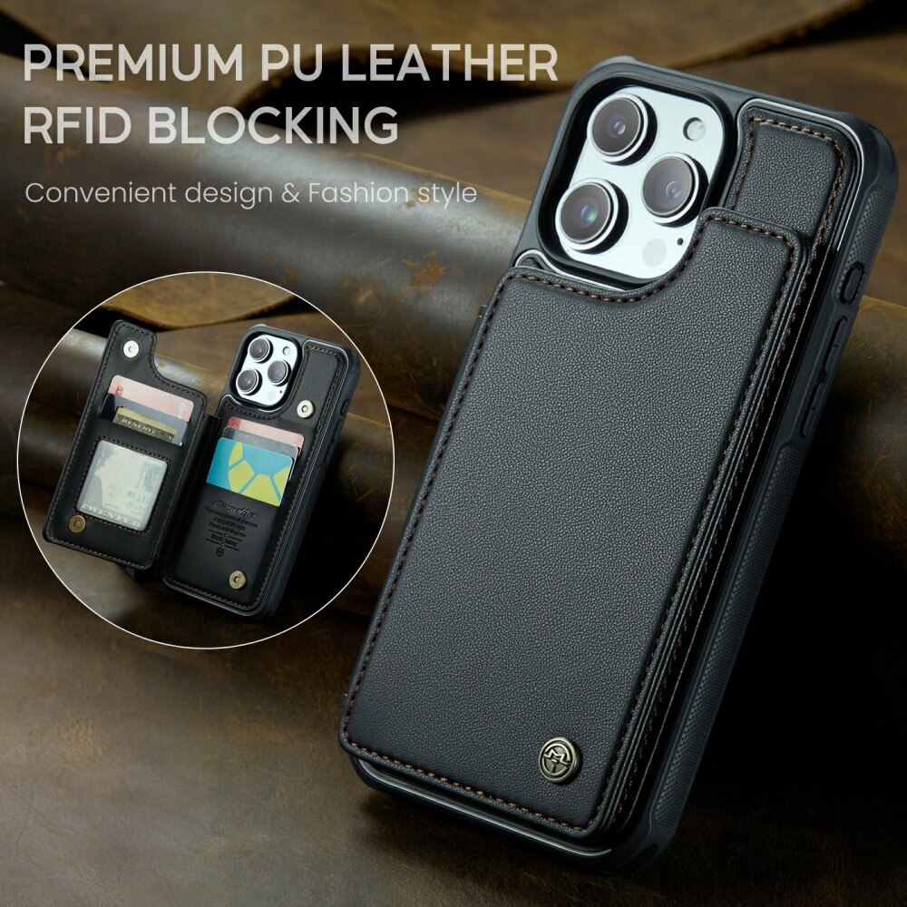 Cover con portacarte anti-RFID iPhone 16 Pro Max nero