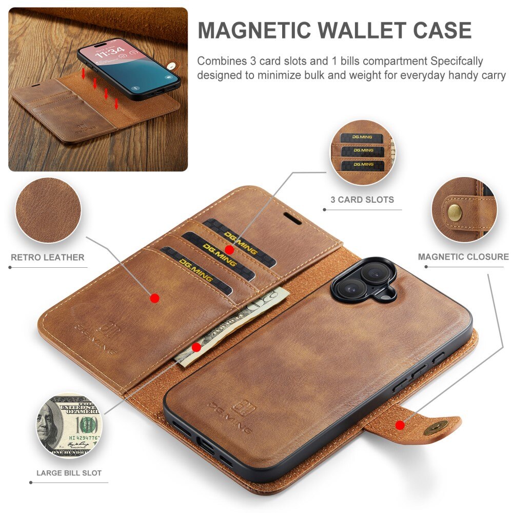 Cover portafoglio Magnet Wallet iPhone 16 Plus Cognac