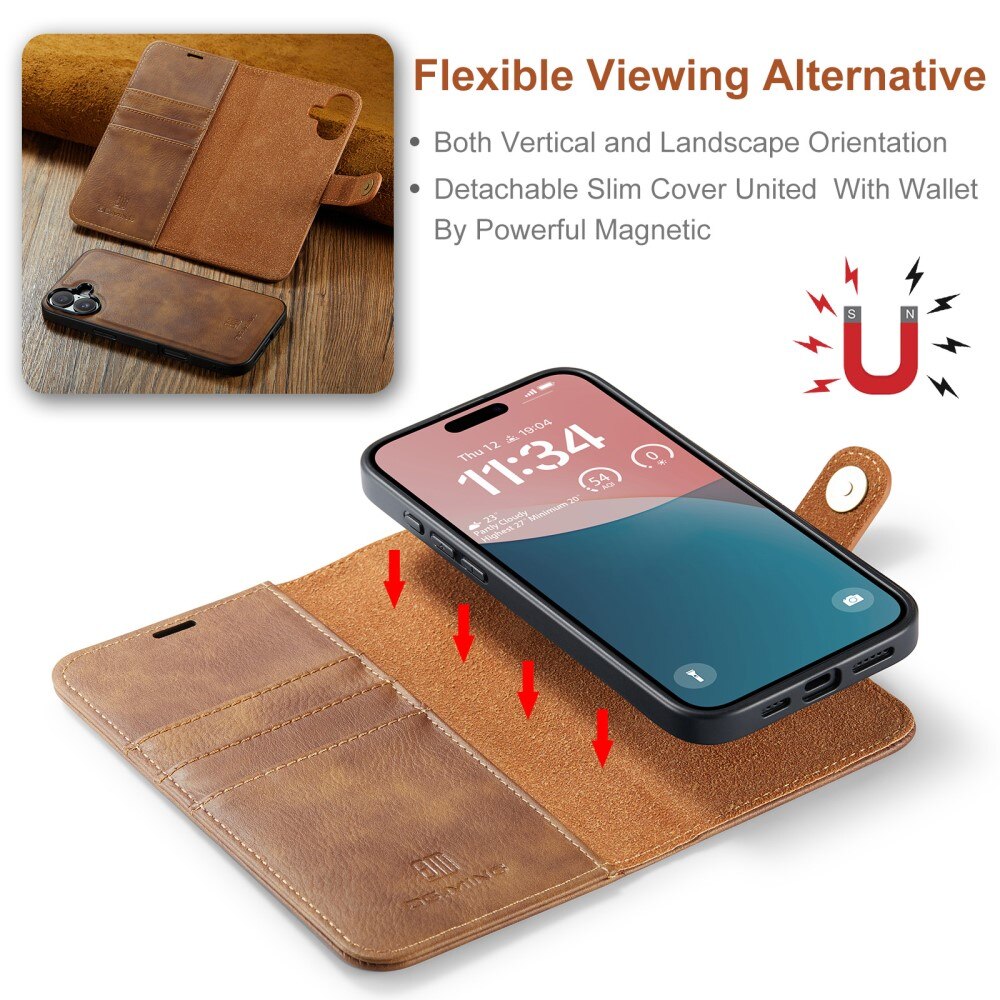 Cover portafoglio Magnet Wallet iPhone 16 Plus Cognac