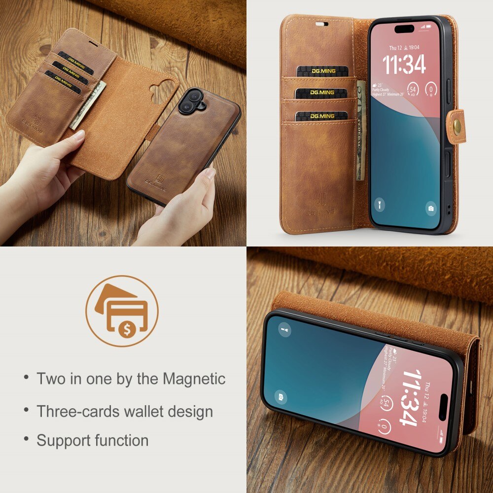 Cover portafoglio Magnet Wallet iPhone 16 Plus Cognac