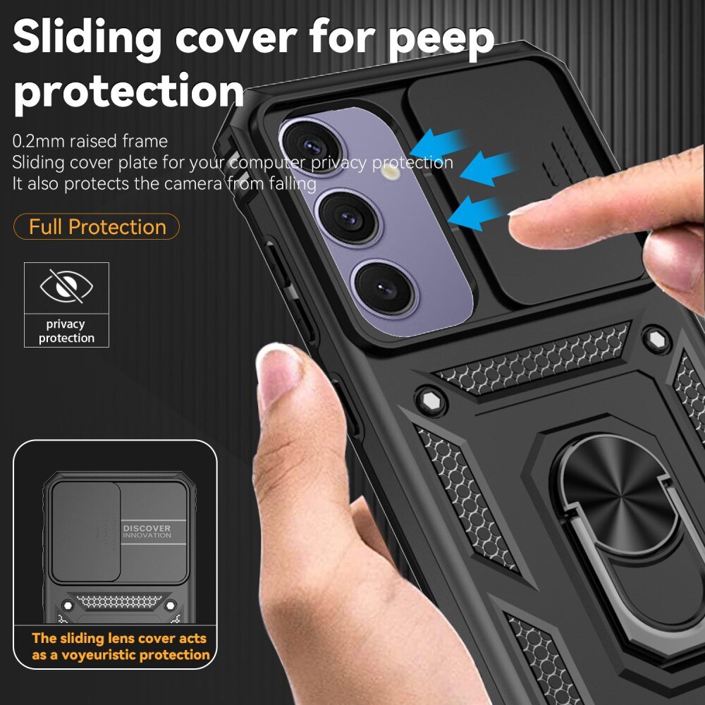 Cover ibride con anello e protezione fotocamera Samsung Galaxy S24 FE Nero