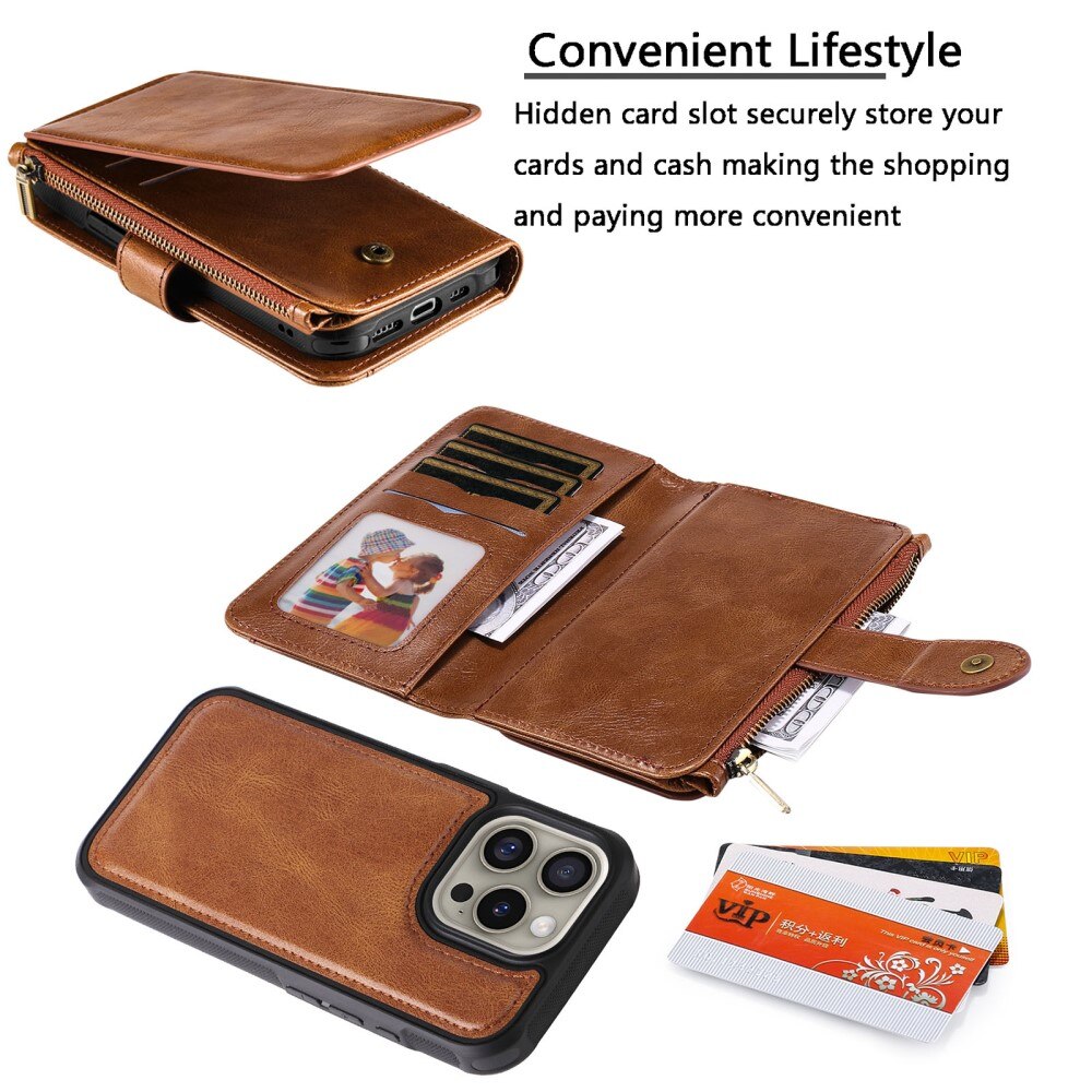 Magnet Leather Multi Wallet iPhone 16 Pro marrone