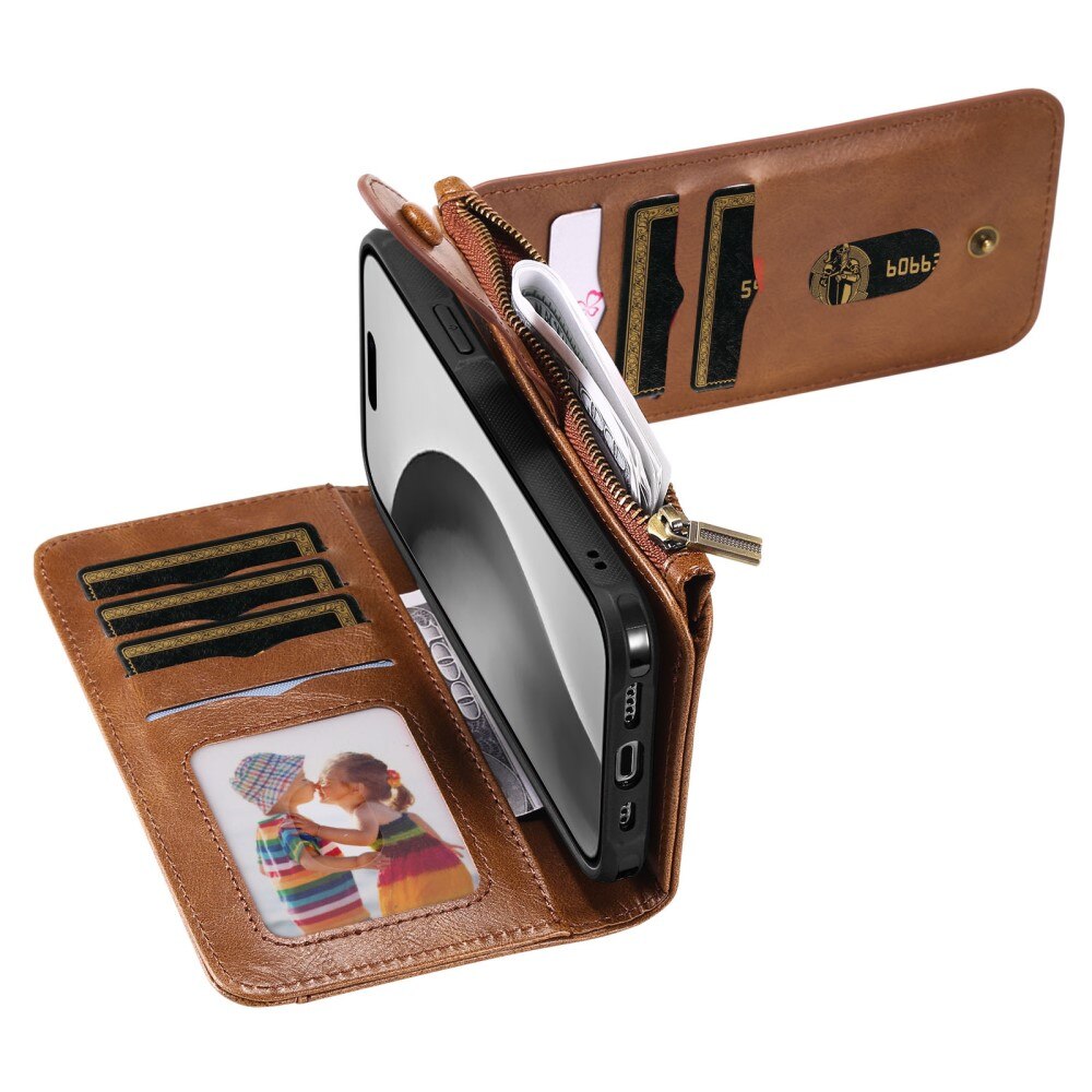 Magnet Leather Multi Wallet iPhone 16 Pro marrone