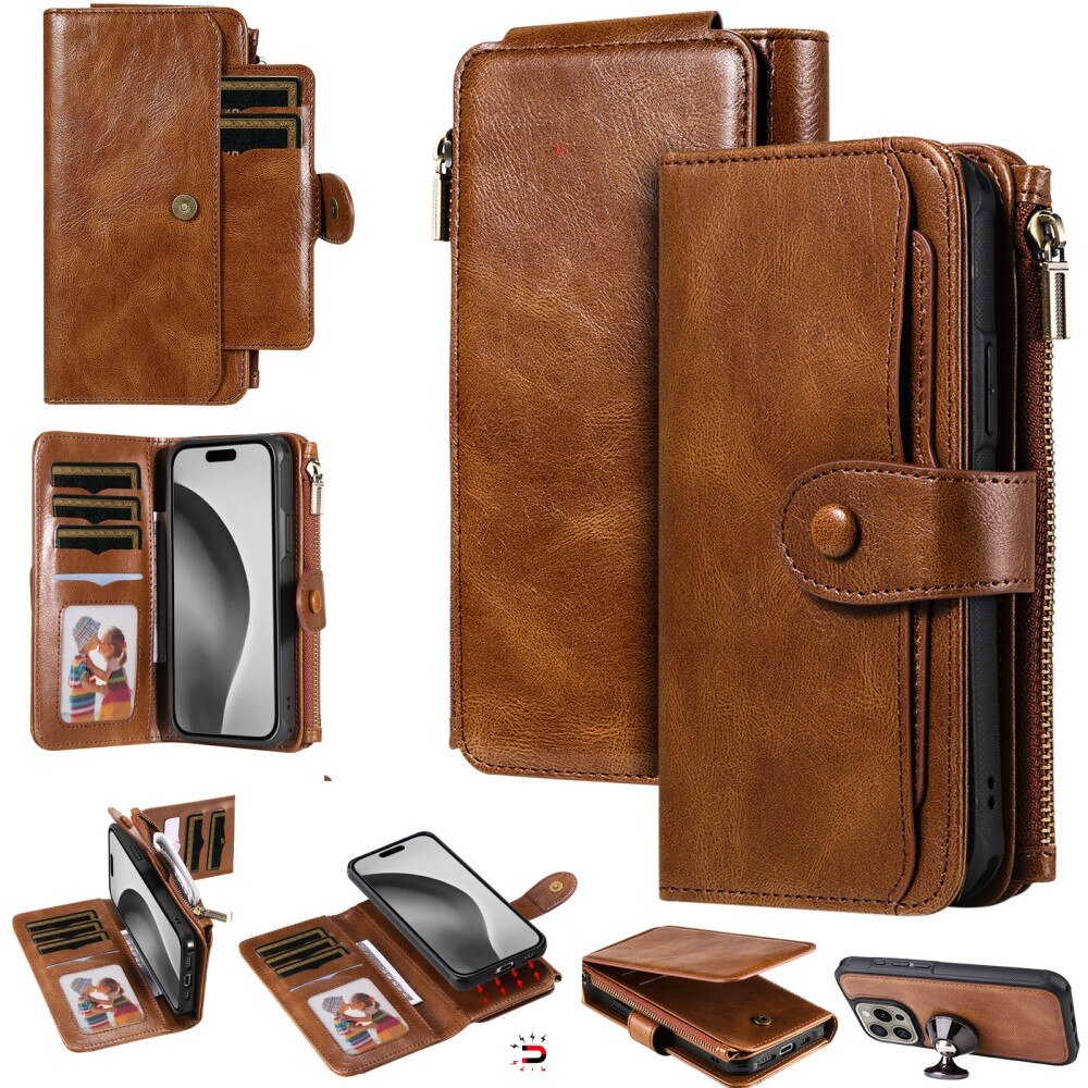 Magnet Leather Multi Wallet iPhone 16 Pro marrone