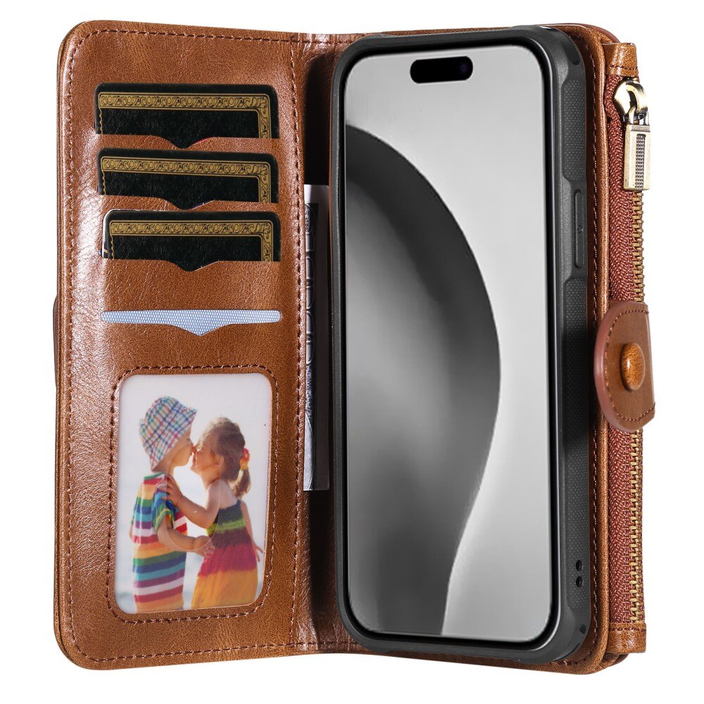 Magnet Leather Multi Wallet iPhone 16 Pro marrone