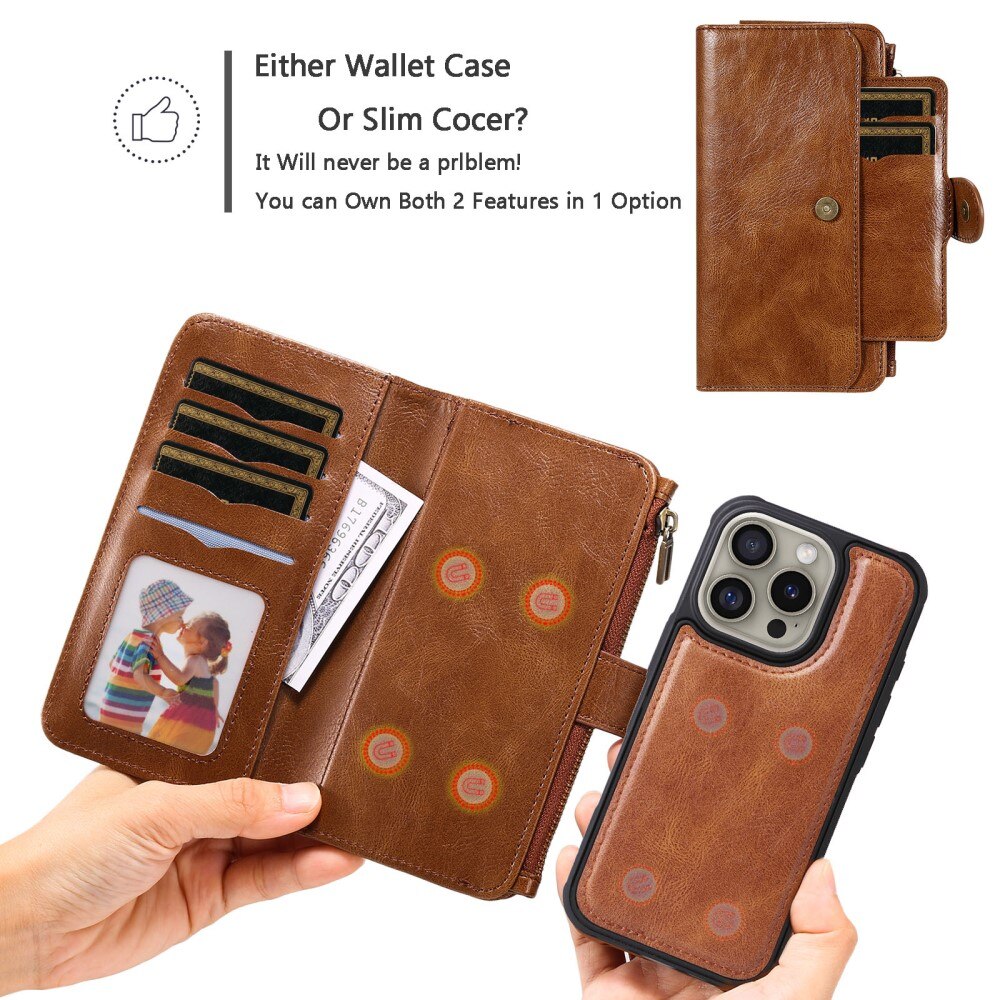 Magnet Leather Multi Wallet iPhone 16 Pro marrone