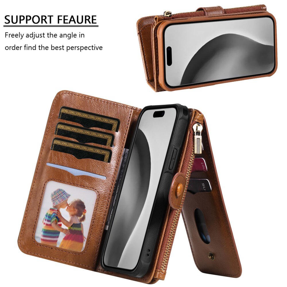 Magnet Leather Multi Wallet iPhone 16 Pro marrone