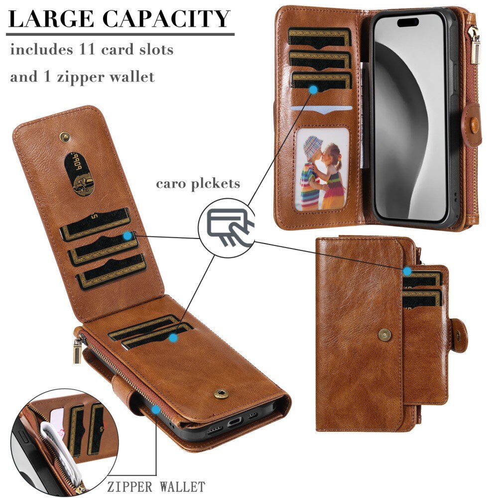 Magnet Leather Multi Wallet iPhone 16 Pro marrone