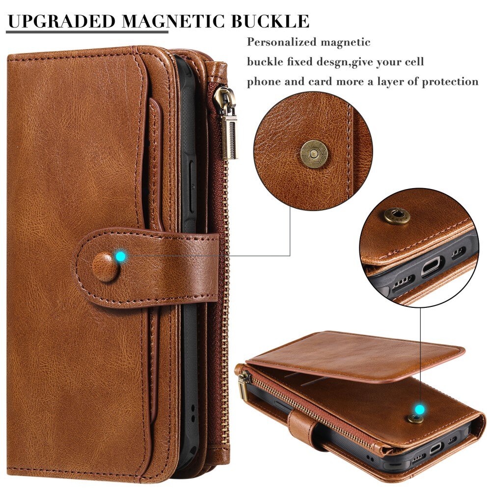 Magnet Leather Multi Wallet iPhone 16 Pro marrone