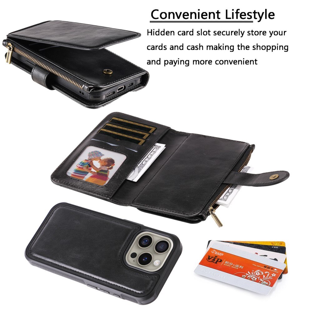 Magnet Leather Multi Wallet iPhone 16 Pro nero