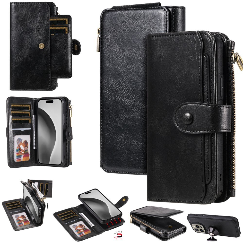 Magnet Leather Multi Wallet iPhone 16 Pro nero