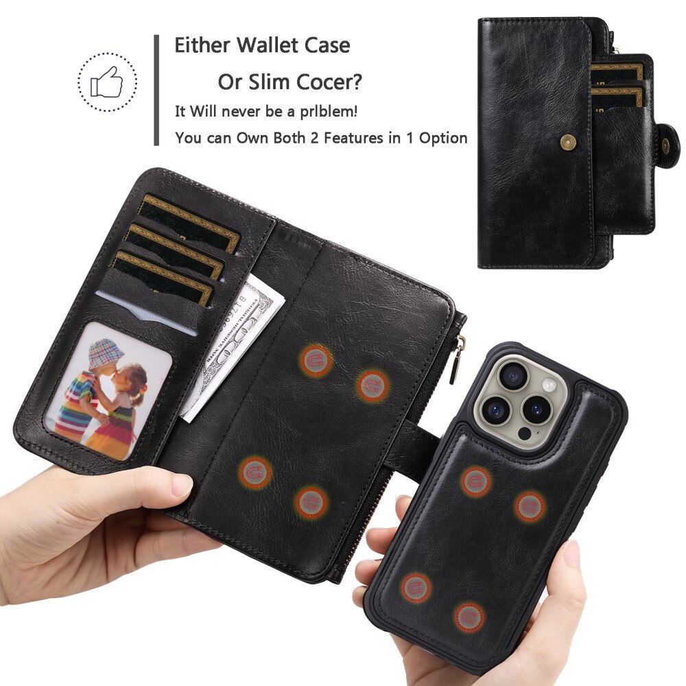 Magnet Leather Multi Wallet iPhone 16 Pro nero