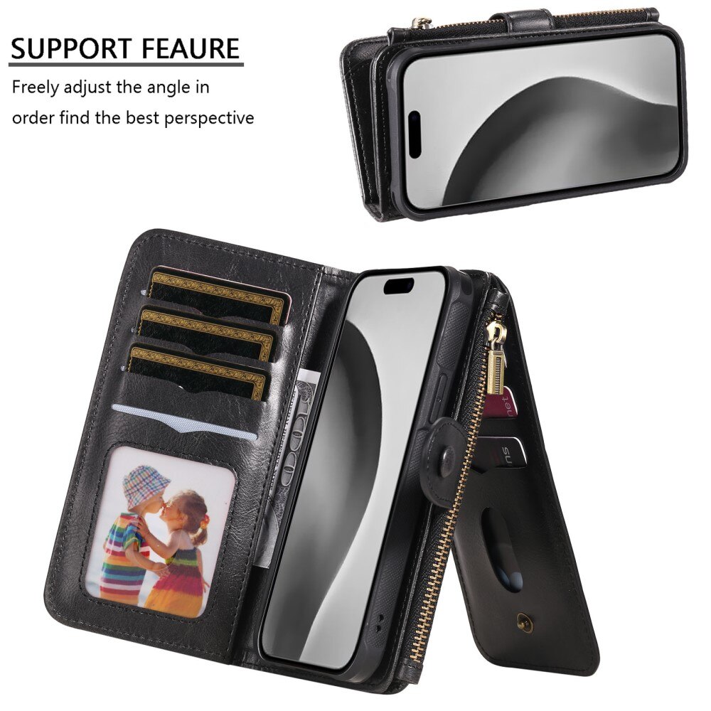 Magnet Leather Multi Wallet iPhone 16 Pro nero