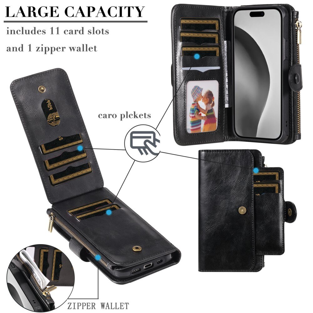 Magnet Leather Multi Wallet iPhone 16 Pro nero