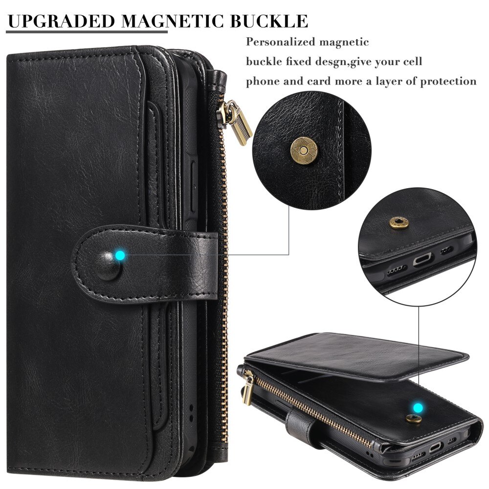 Magnet Leather Multi Wallet iPhone 16 Pro nero