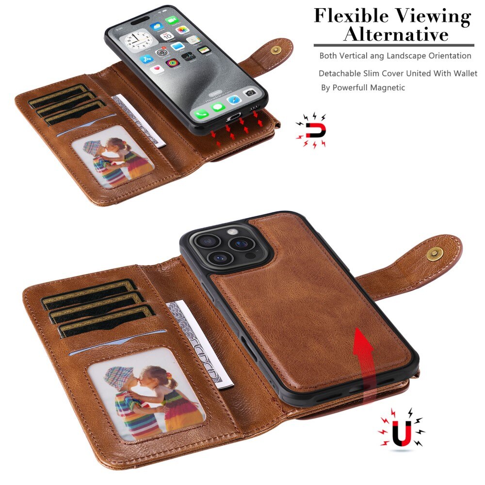 Magnet Leather Multi Wallet iPhone 16 Pro Max marrone