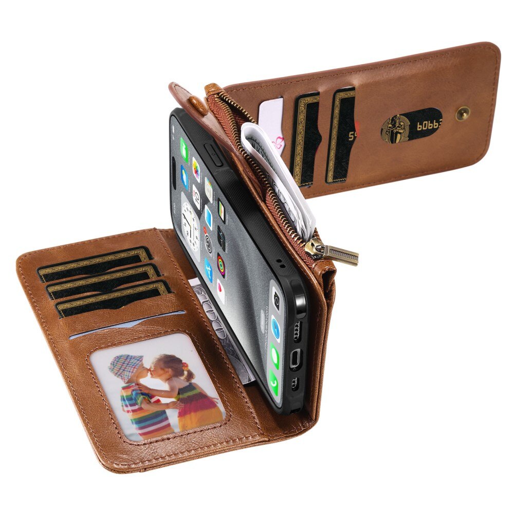 Magnet Leather Multi Wallet iPhone 16 Pro Max marrone