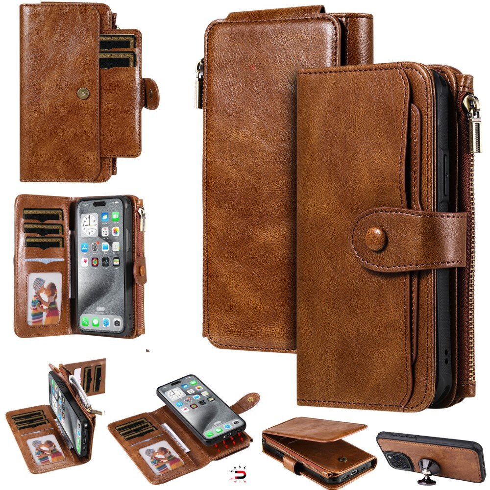 Magnet Leather Multi Wallet iPhone 16 Pro Max marrone