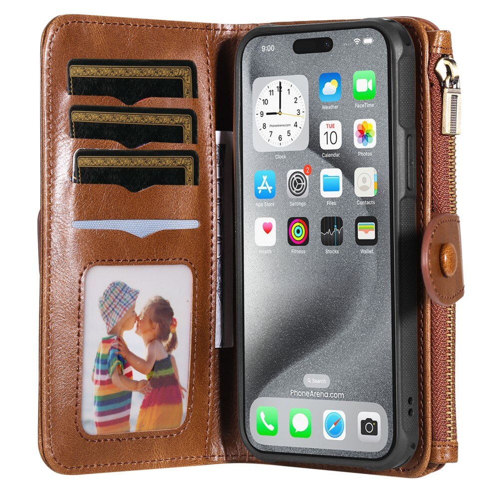 Magnet Leather Multi Wallet iPhone 16 Pro Max marrone