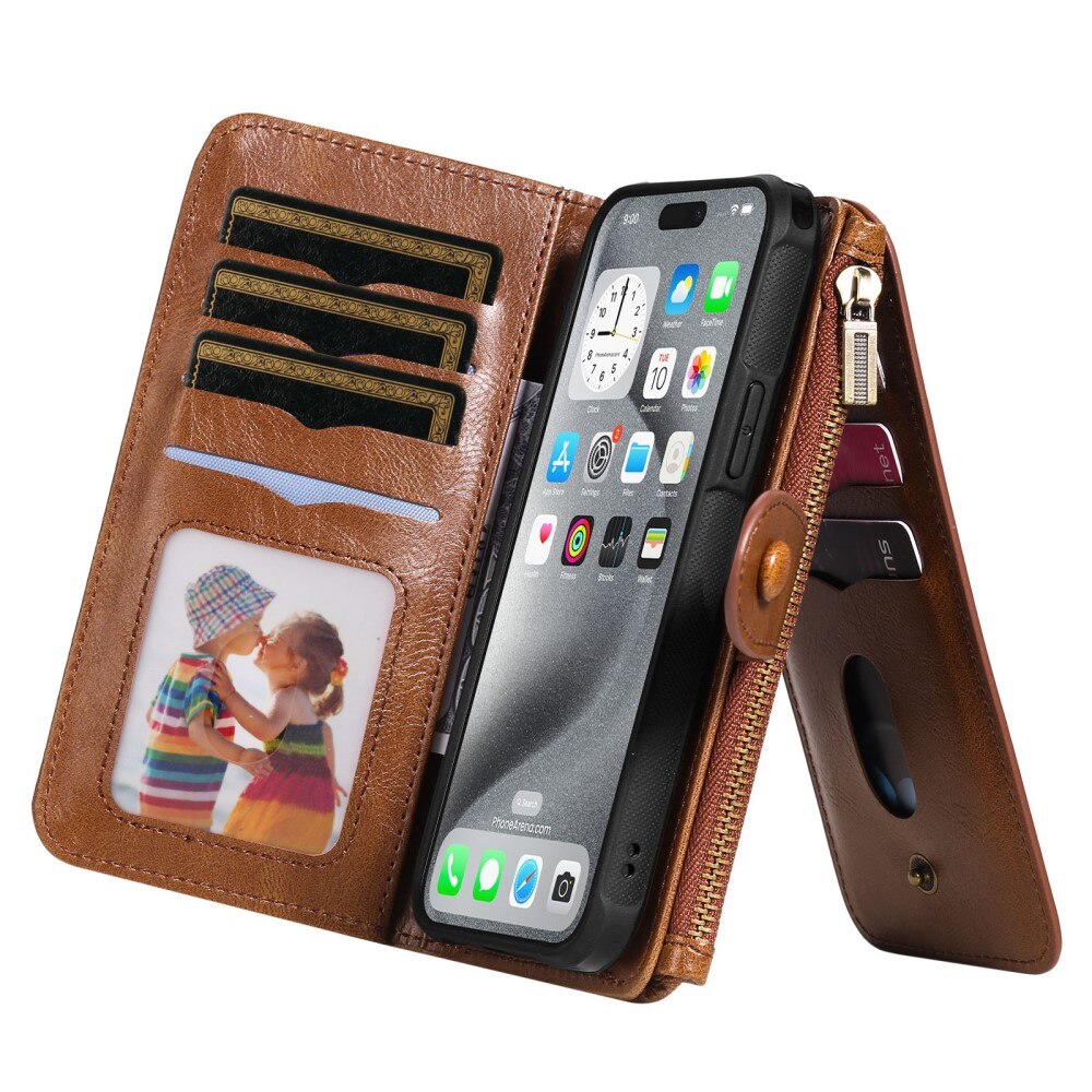 Magnet Leather Multi Wallet iPhone 16 Pro Max marrone