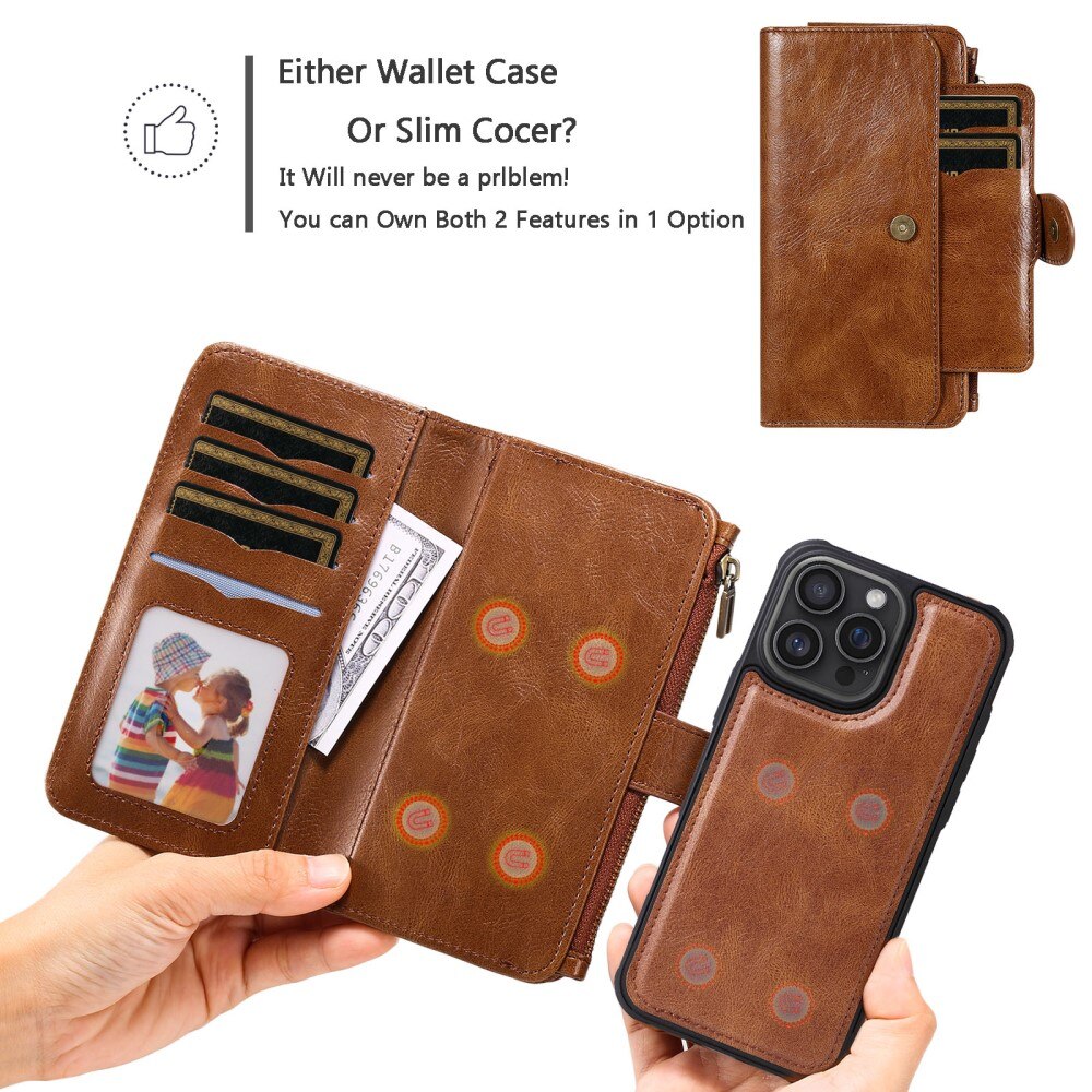 Magnet Leather Multi Wallet iPhone 16 Pro Max marrone