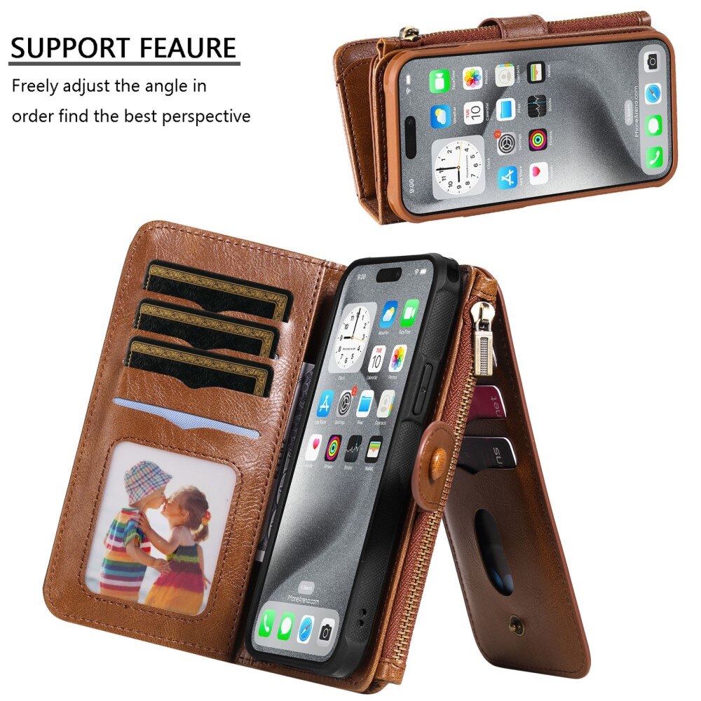 Magnet Leather Multi Wallet iPhone 16 Pro Max marrone