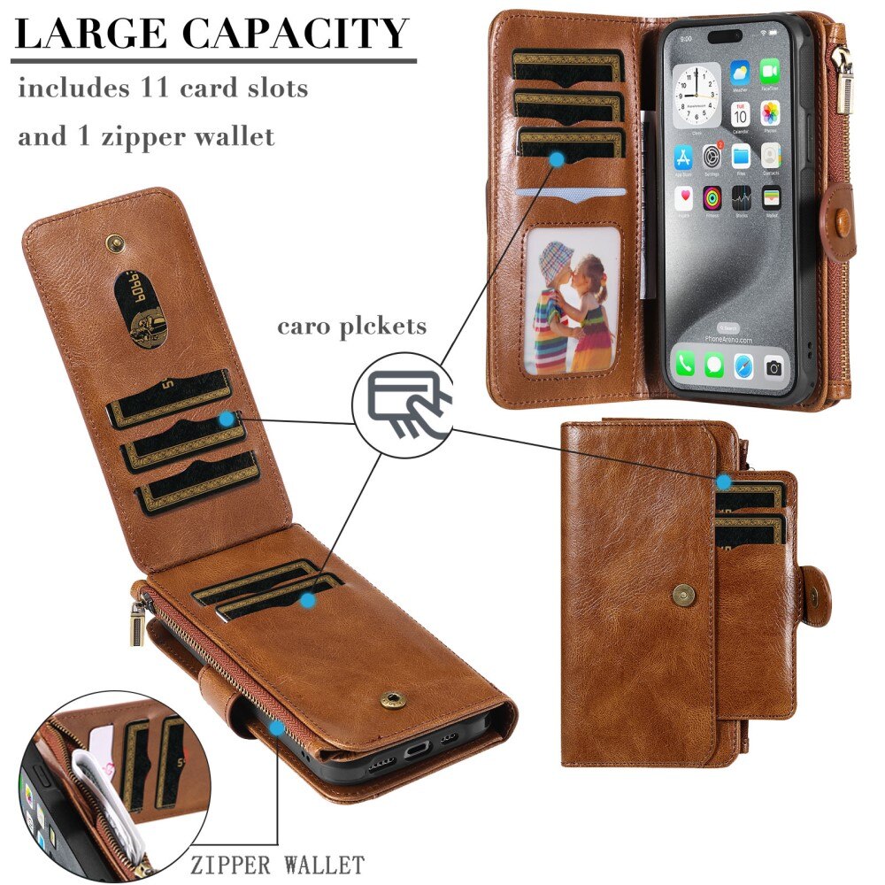 Magnet Leather Multi Wallet iPhone 16 Pro Max marrone