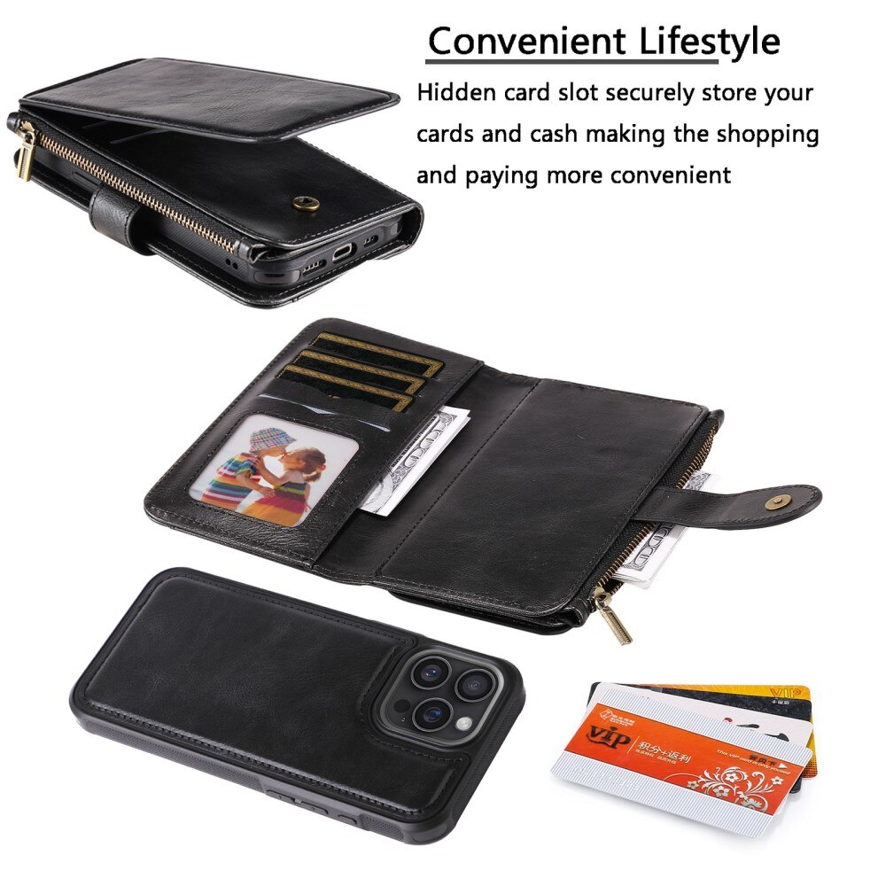 Magnet Leather Multi Wallet iPhone 16 Pro Max nero