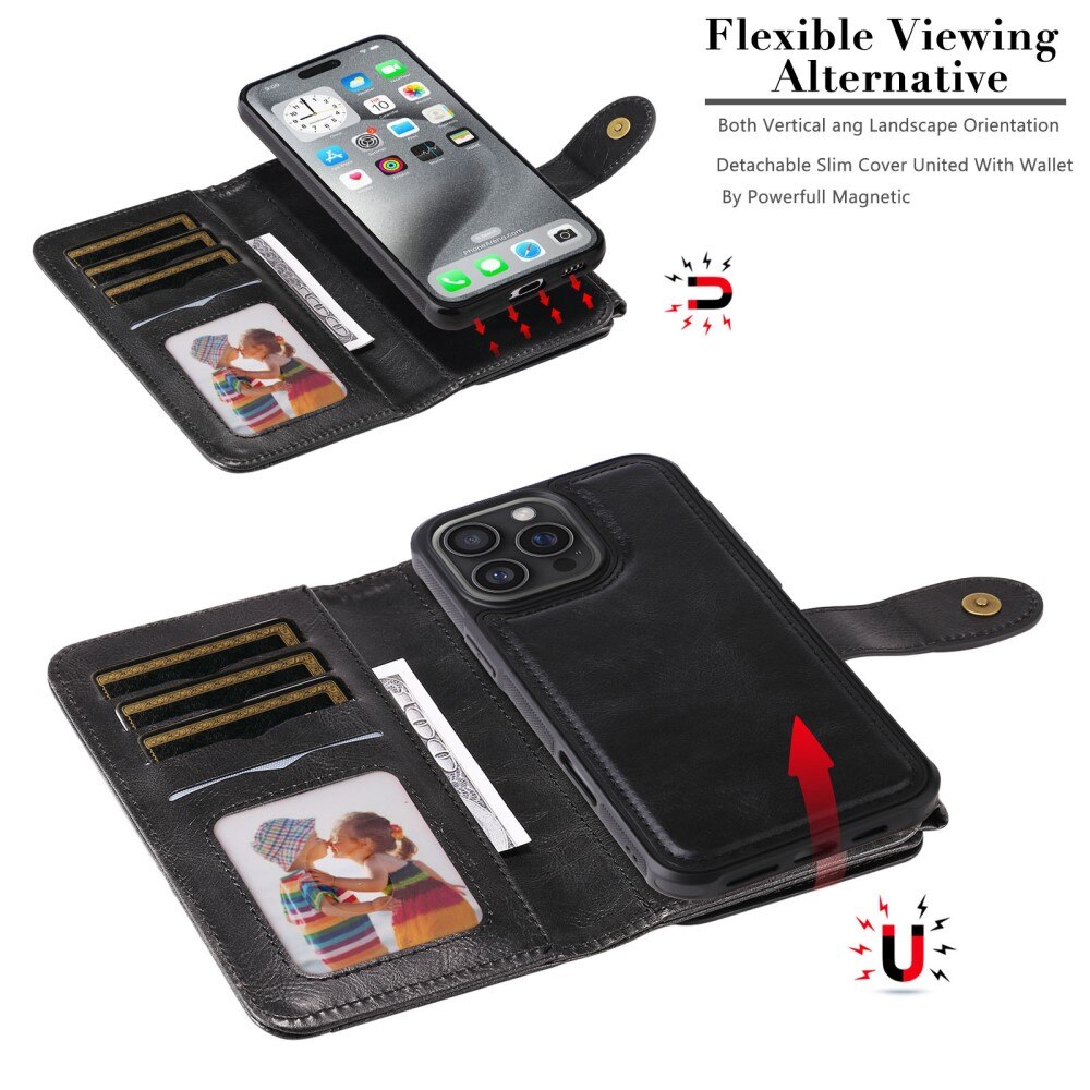 Magnet Leather Multi Wallet iPhone 16 Pro Max nero