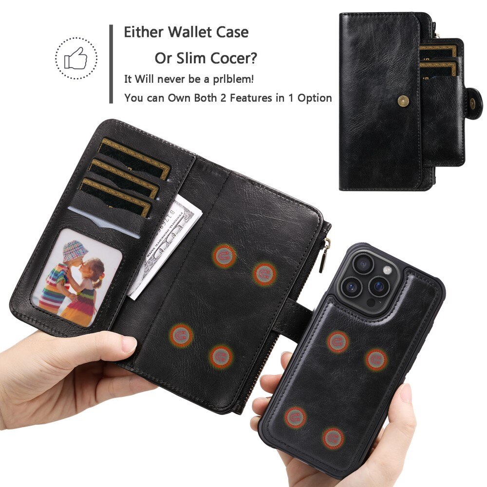 Magnet Leather Multi Wallet iPhone 16 Pro Max nero