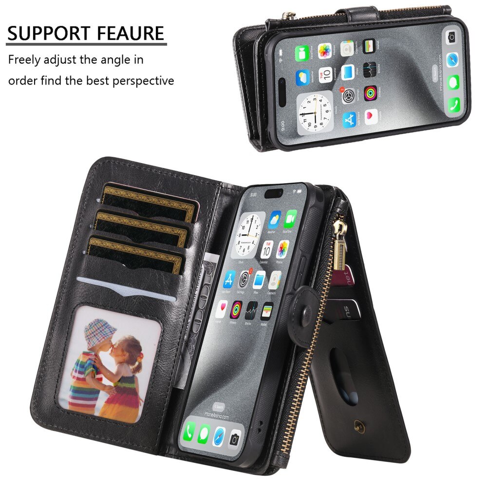 Magnet Leather Multi Wallet iPhone 16 Pro Max nero