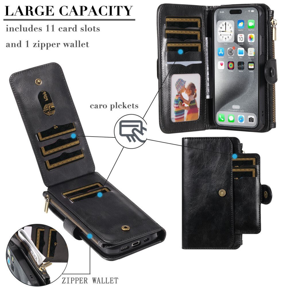 Magnet Leather Multi Wallet iPhone 16 Pro Max nero