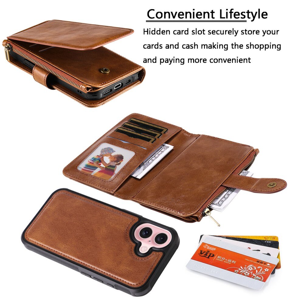 Magnet Leather Multi Wallet iPhone 16 marrone